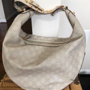Gucci Cream Leather Half Moon Hobo